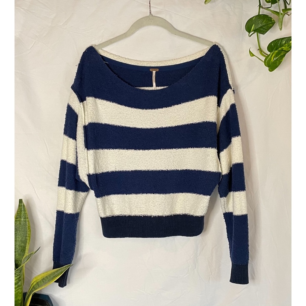 Free People Scoop Neck Striped Navy/White Sweater